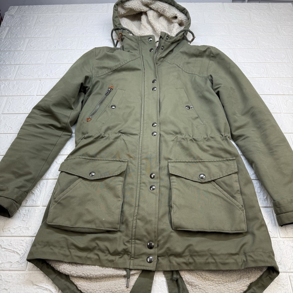 Volcom Women's Sz Small Green Sherpa Lined Water‑Resistant Parka Jacket